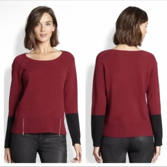 Eileen Fisher Yak Merino Wool Sweater Zipper Detail Colorblock Sleeve Size XS - Picture 1 of 10